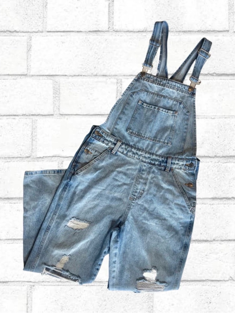wild fable Light Blue Distressed Denim Short Overalls